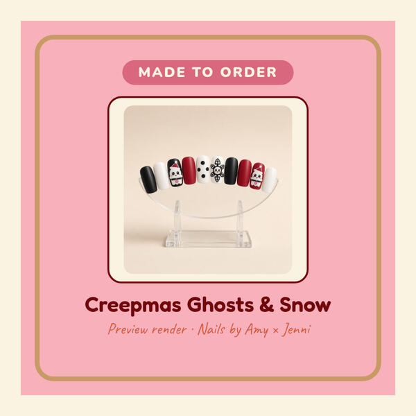 Preview render: Creepmas Ghosts and Snow 3D-printed press-on nails