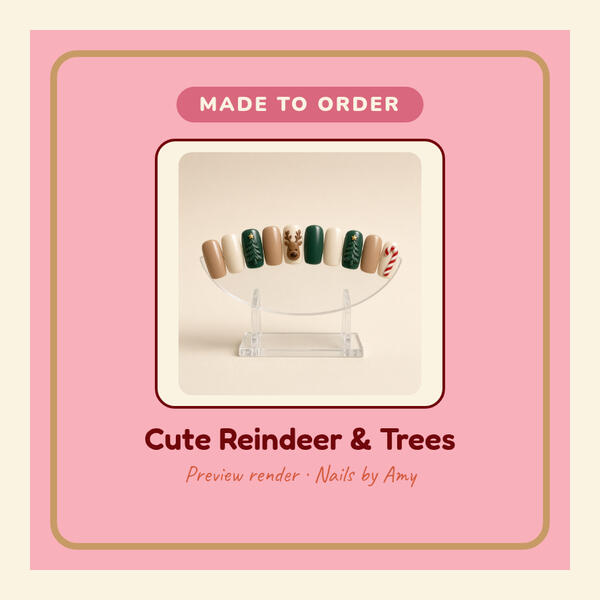 Preview render: Cute Reindeer and Trees 3D-printed press-on nails